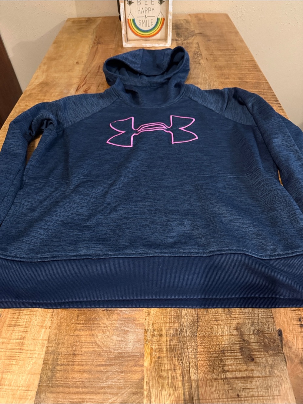 Under Armour Navy Hoodie with Pink Logo - Women’s Pullover